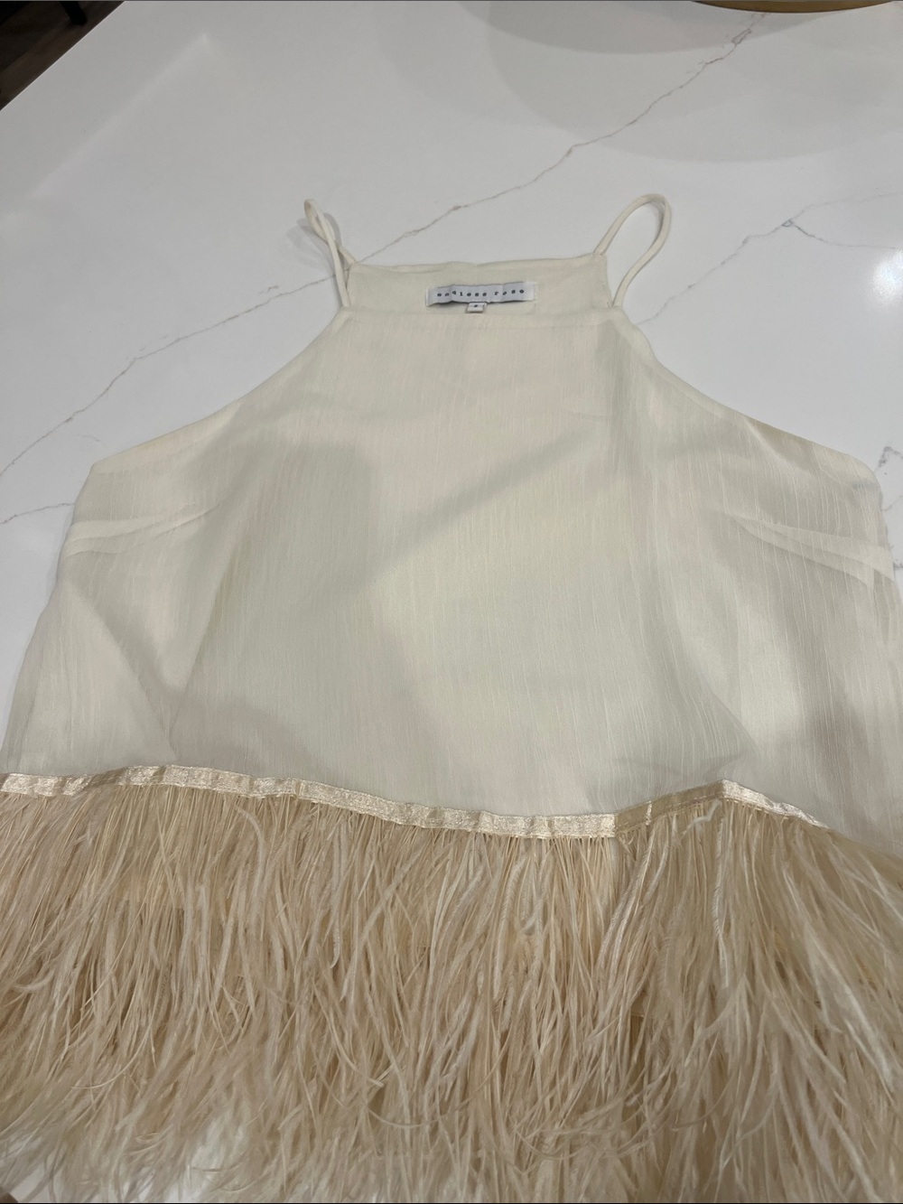 Endless Rose Cream Tank with Feather Trim